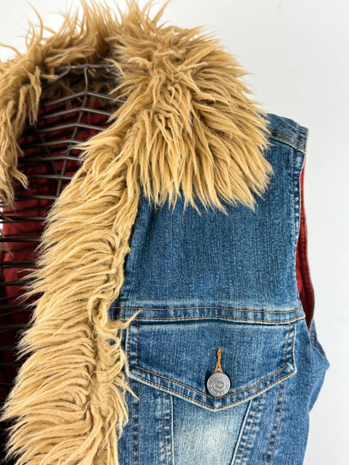 Y2K Afghan Denim Vest Gilet Medium