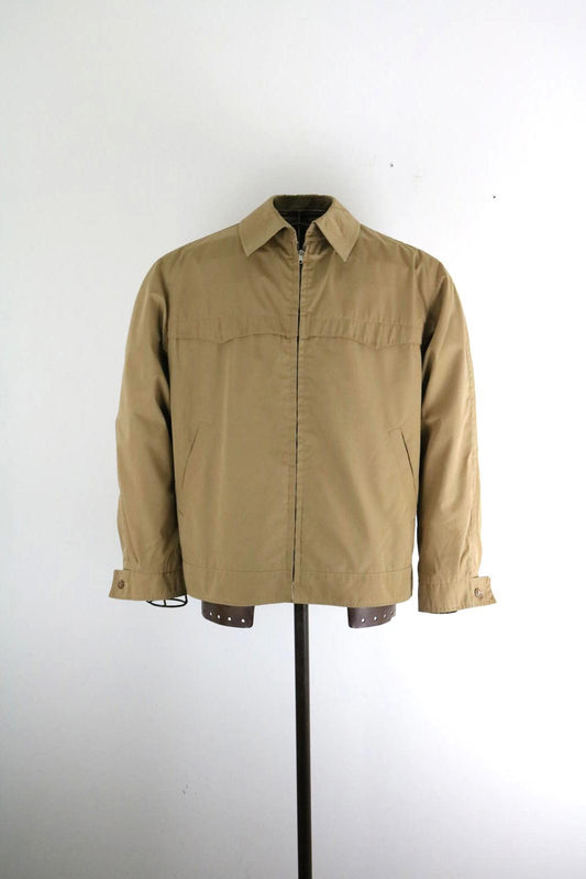 70s Vintage Tan Zip Jacket Classic Harrington Western Style