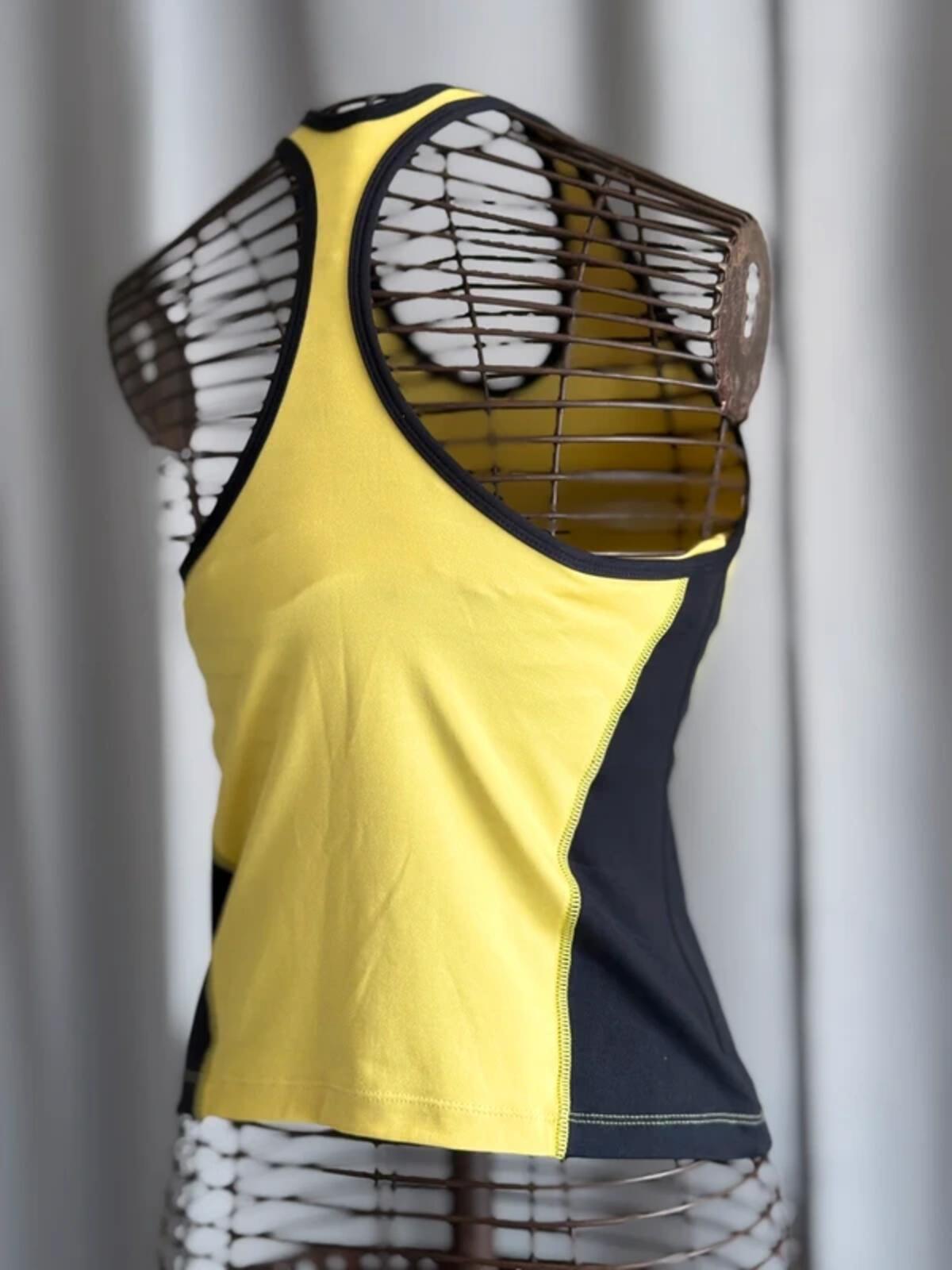 Body Jam Yellow Black Racerback Tank Top Y2K Gym Fitness Vest Large