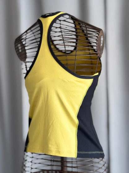 Body Jam Yellow Black Racerback Tank Top Y2K Gym Fitness Vest Large