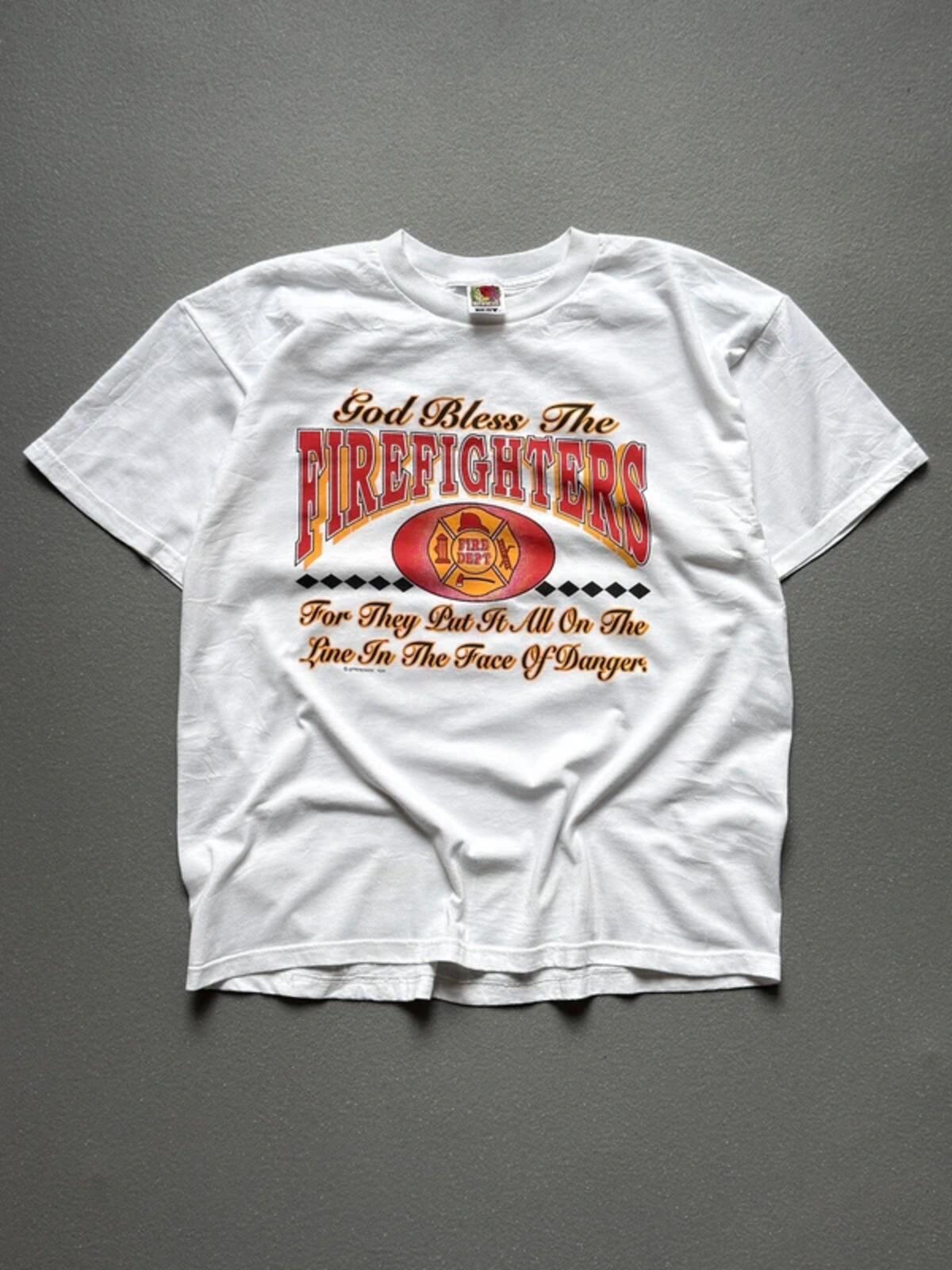 Vintage 90s God Bless The Firefighters T Shirt XL
