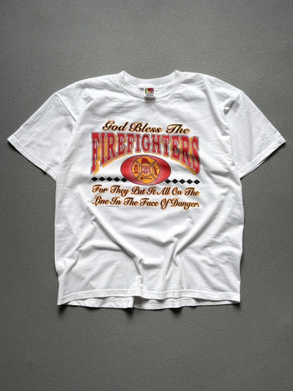 Vintage 90s God Bless The Firefighters T Shirt XL