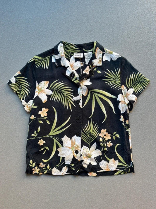 Hawaiian Botanical Rayon Cropped Shirt Ladies Size 8 /10