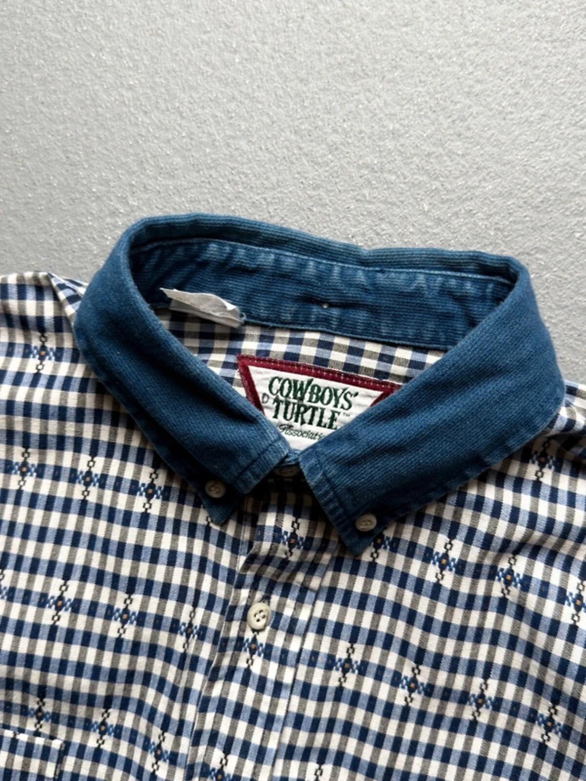 Vintage Check Cowboy Shirt Large Blue Mens