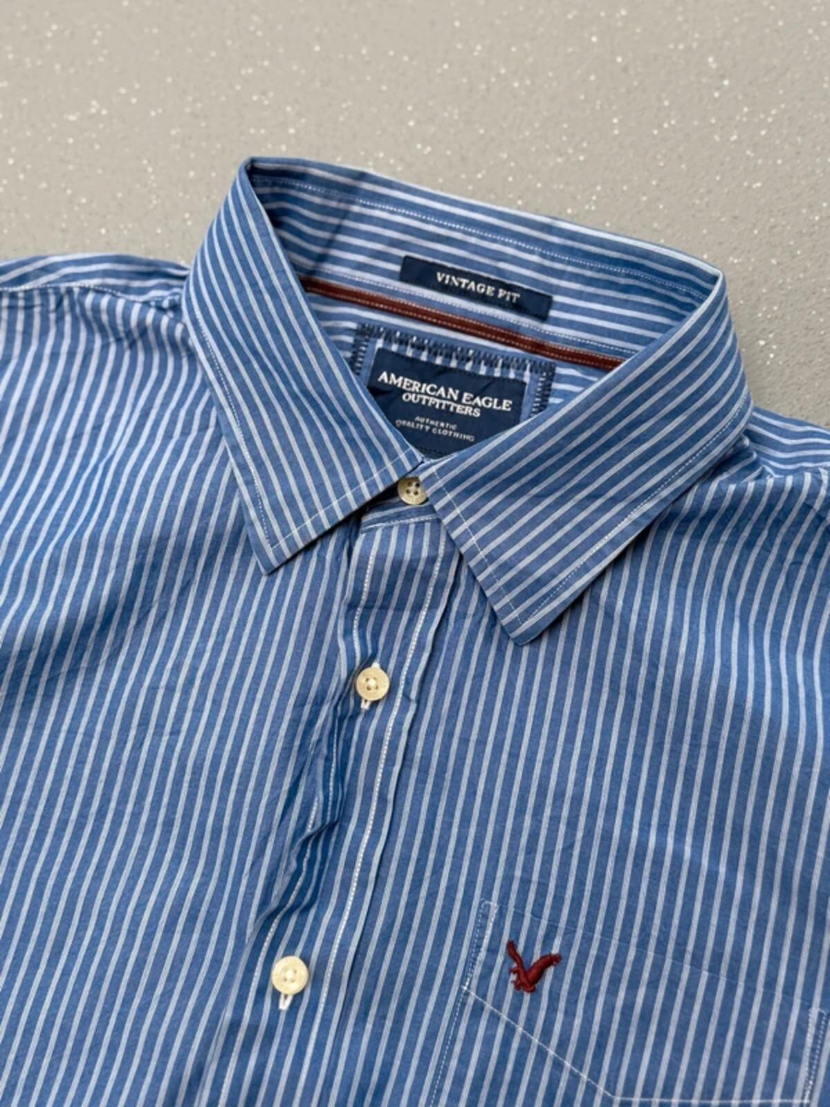 American Eagle Y2K Smart Pin Stripe Blue Shirt XXL