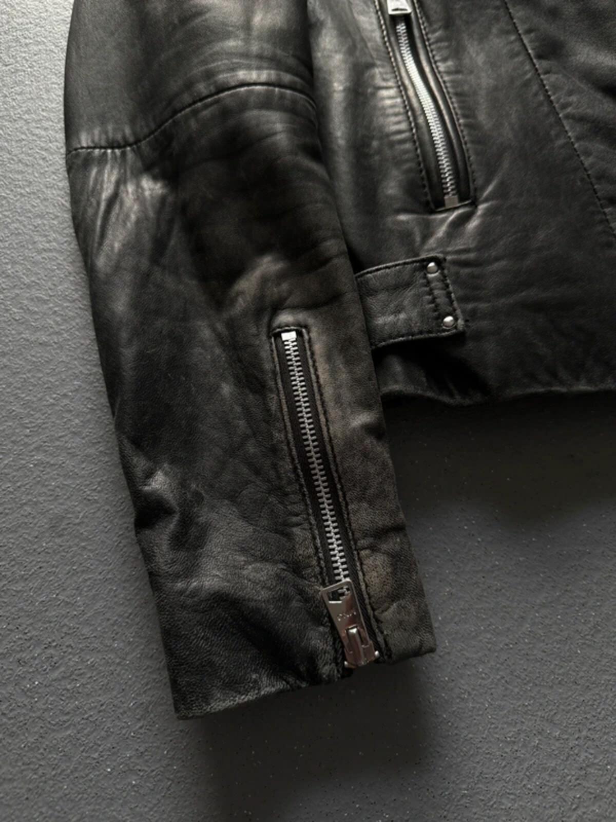 Mango Real Leather Black Biker Jacket Small