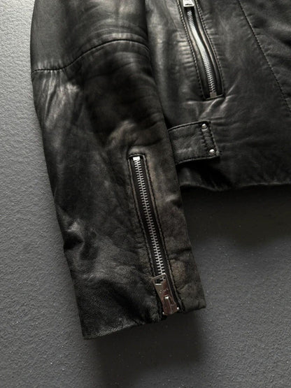 Mango Real Leather Black Biker Jacket Small