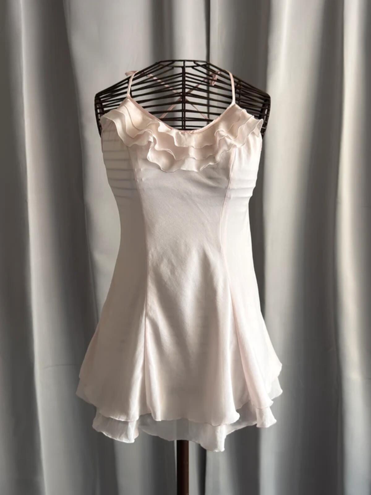Y2K Ruffled Short Rose Pink Strap Dress Medium
