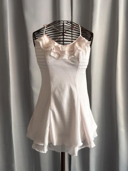 Y2K Ruffled Short Rose Pink Strap Dress Medium