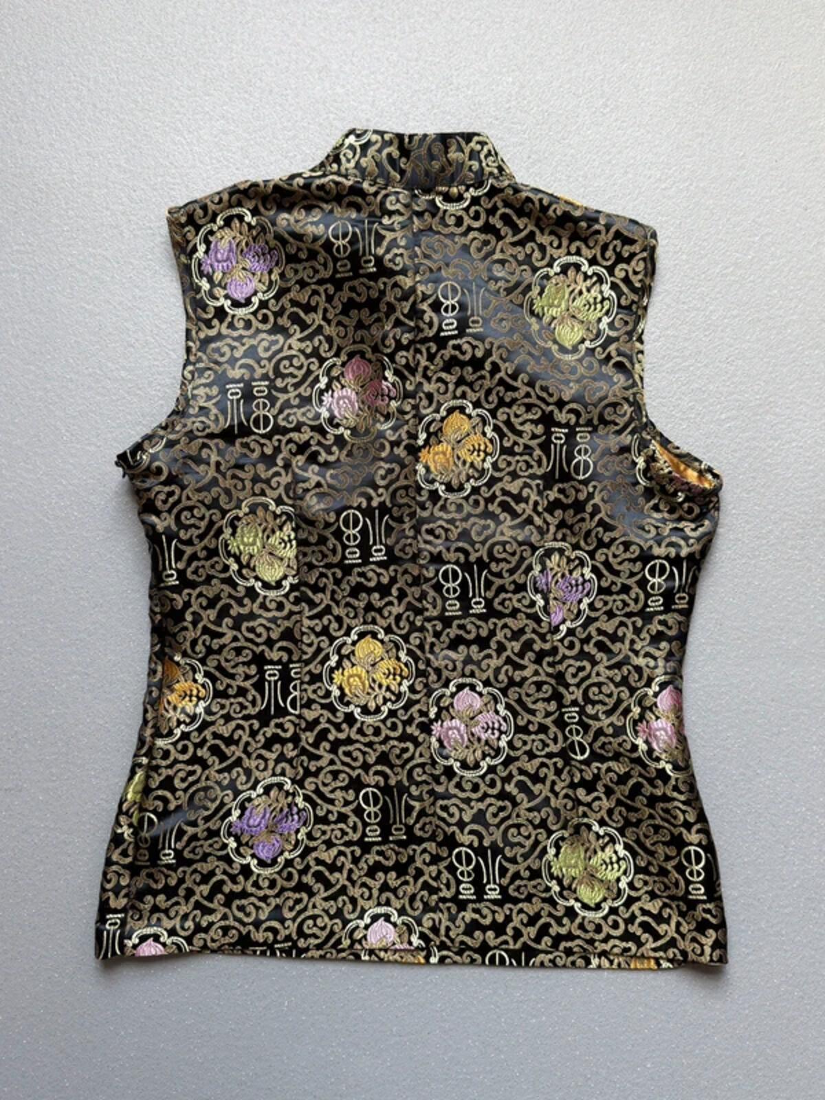 Y2K Geisha Black Gold Oriental Top Large
