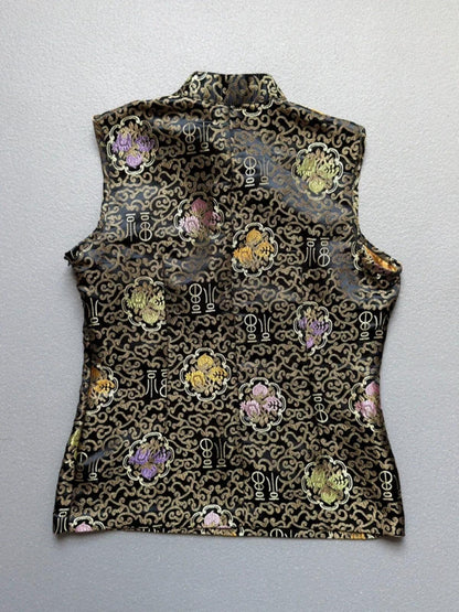 Y2K Geisha Black Gold Oriental Top Large