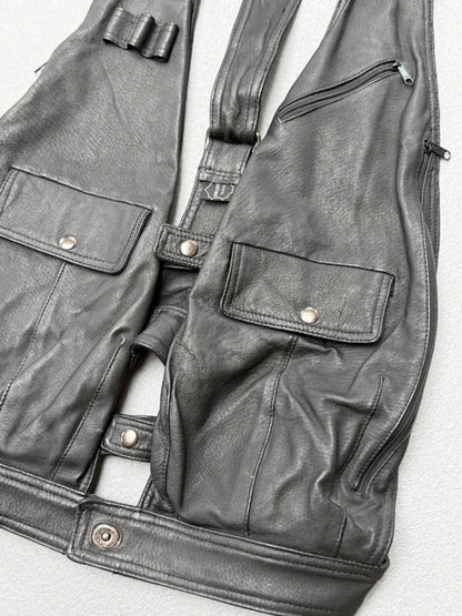 Vintage Leather Utility Vest Jopej