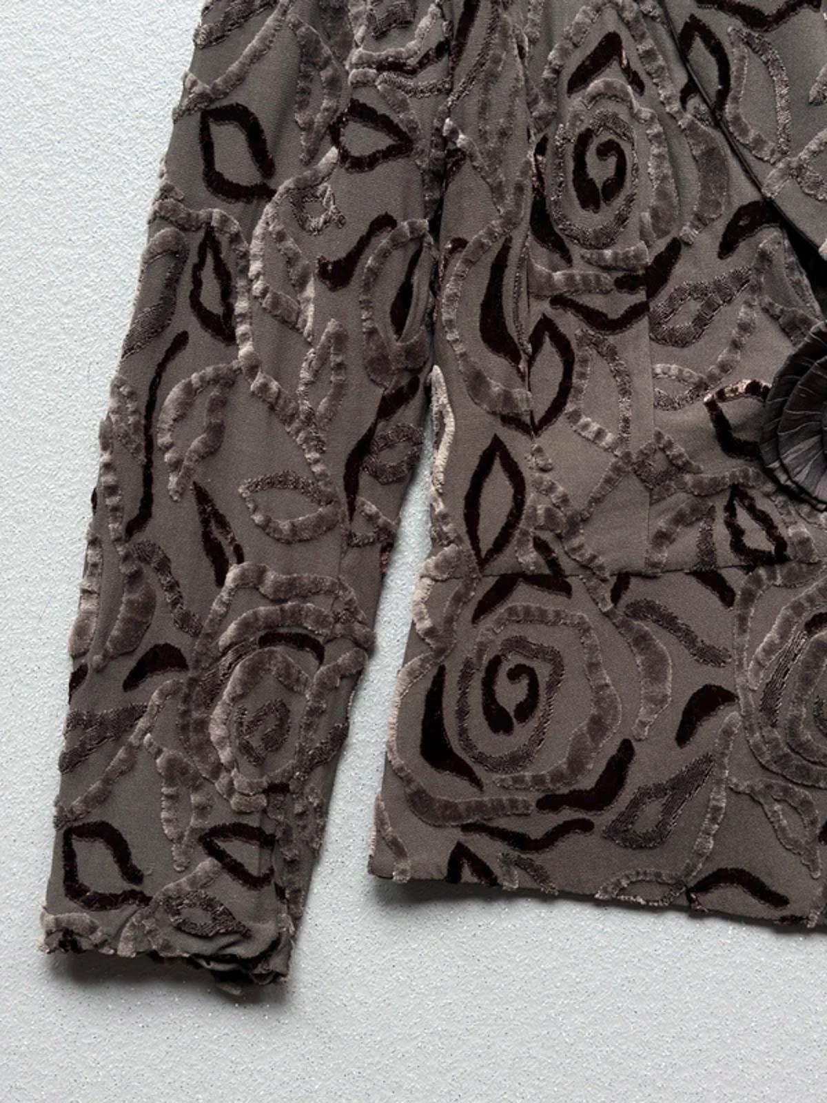 Armani Textured Floral Blazer Taupe Velvet Detail Jacket