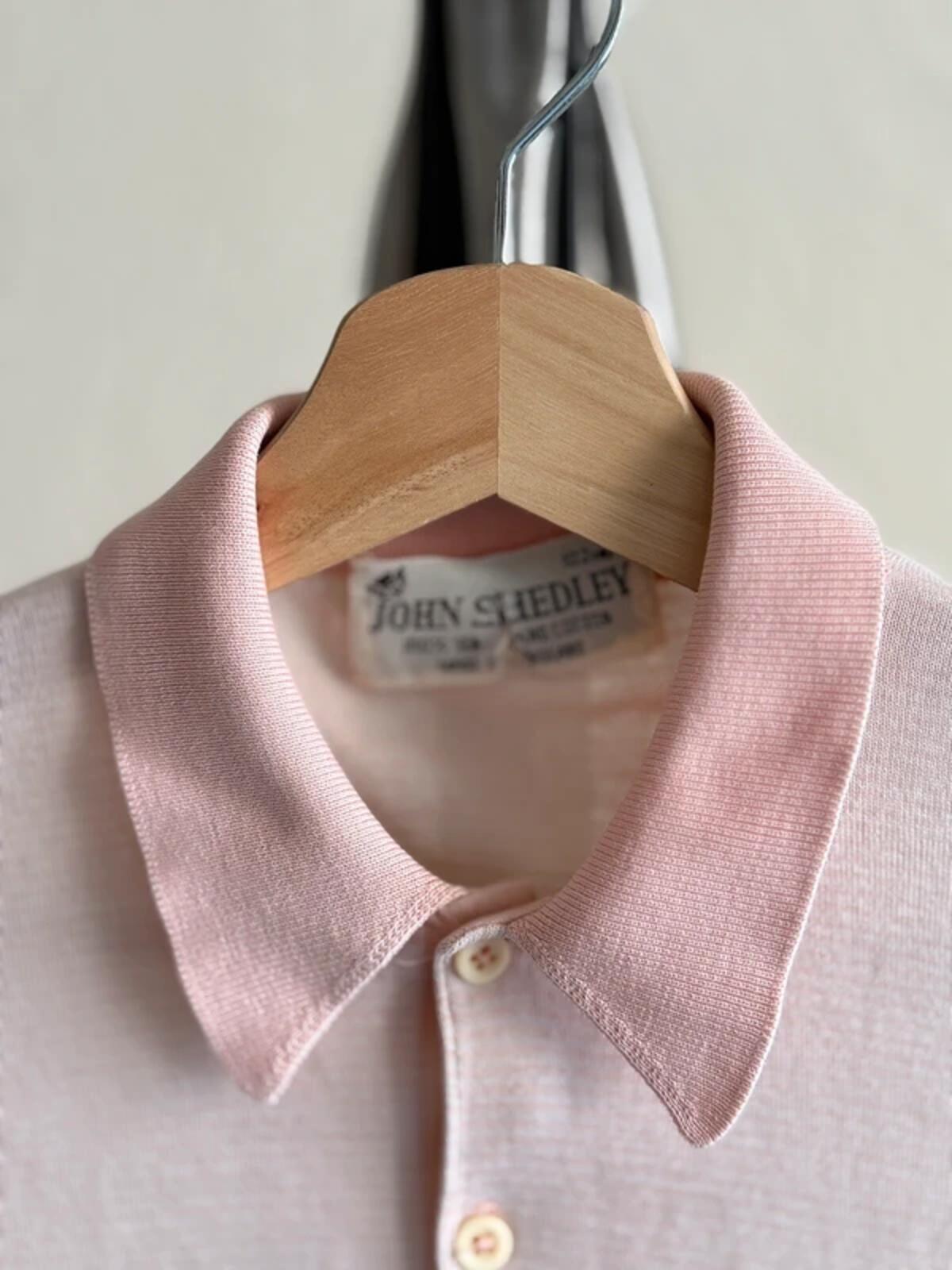 John Smedley 60s Vintage Sea Island Cotton Light Pink Polo Shirt Medium