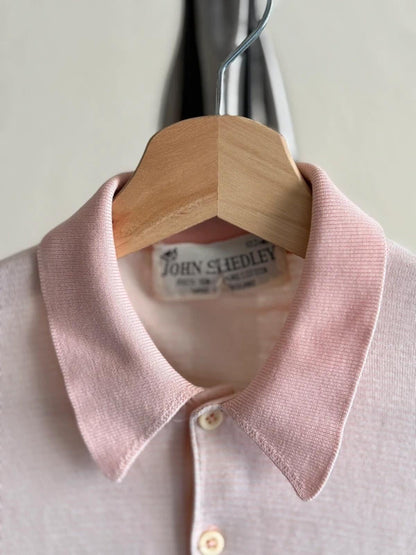 John Smedley 60s Vintage Sea Island Cotton Light Pink Polo Shirt Medium