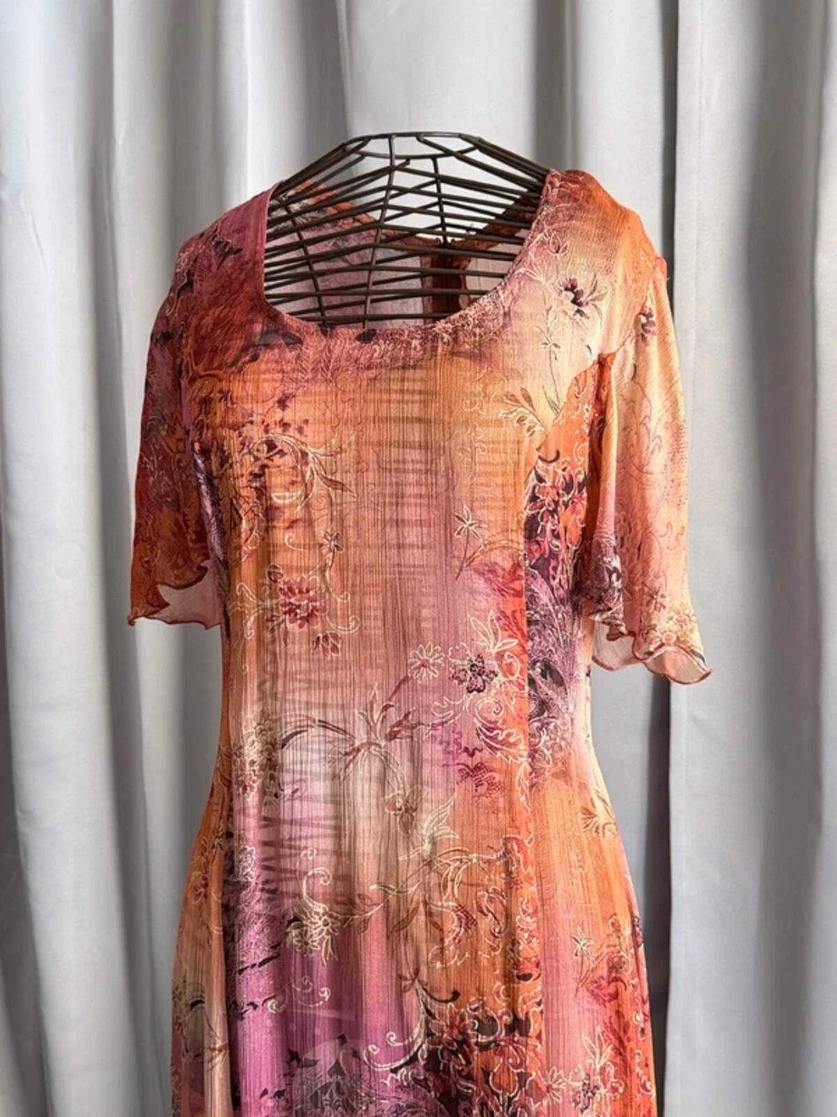 1970s Boho Floaty Gradient Mesh Dress Size 12
