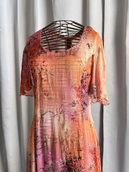 1970s Boho Floaty Gradient Mesh Dress Size 12