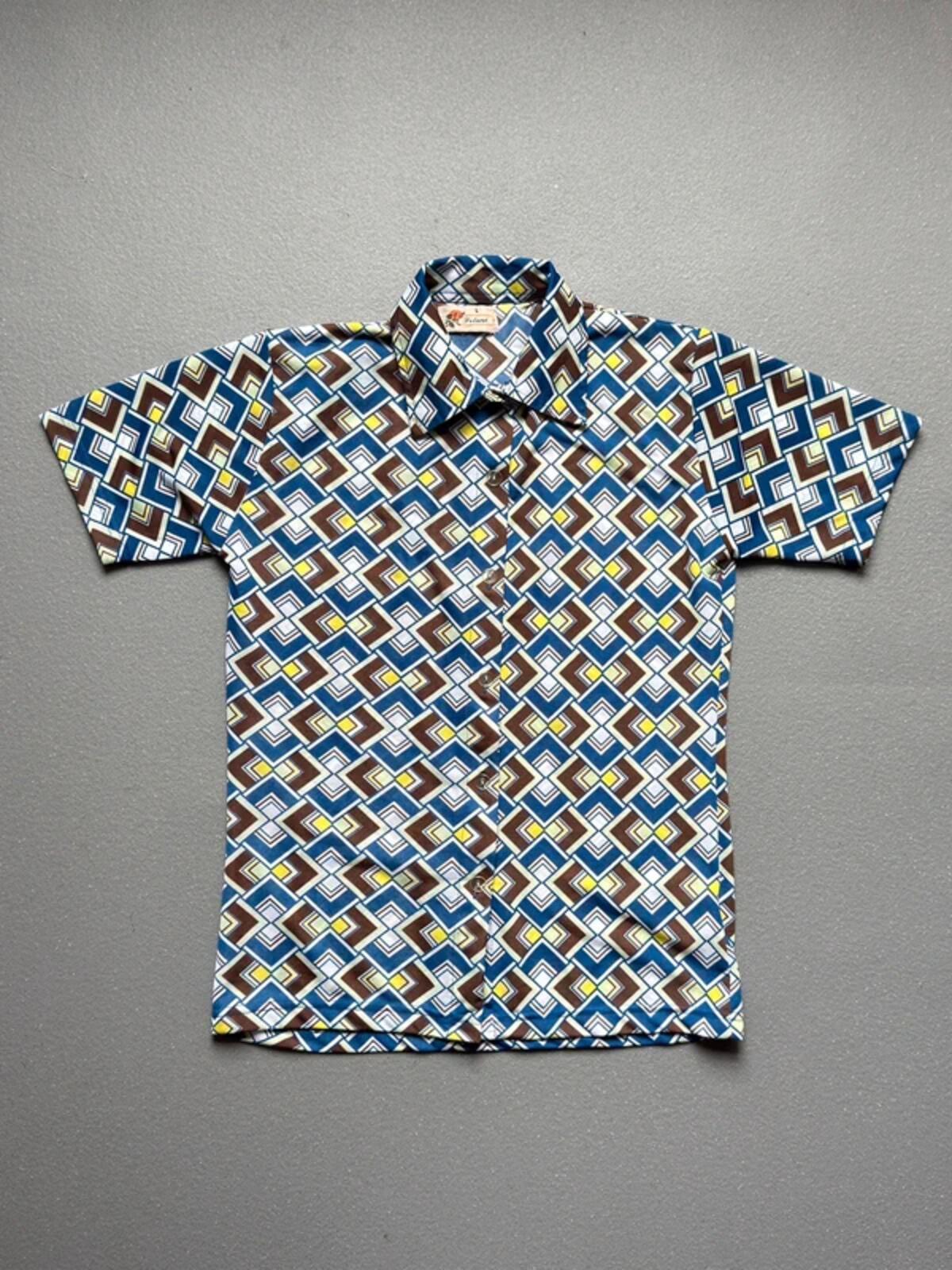 Vintage 1970s Geometric Pattern Short Sleeve Shirt Ladies Large