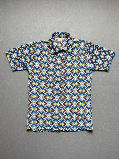 Vintage 1970s Geometric Pattern Short Sleeve Shirt Ladies Large