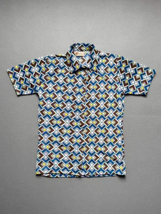Vintage 1970s Geometric Pattern Short Sleeve Shirt Ladies Large