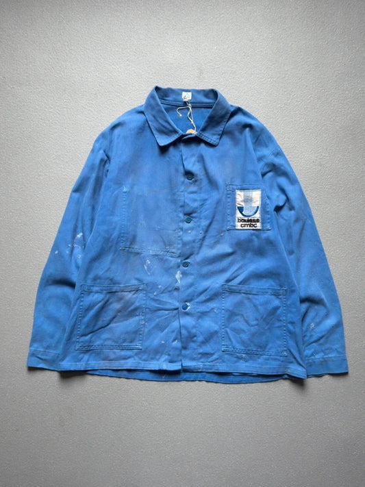 Vintage French Workwear Jacket Large Faded