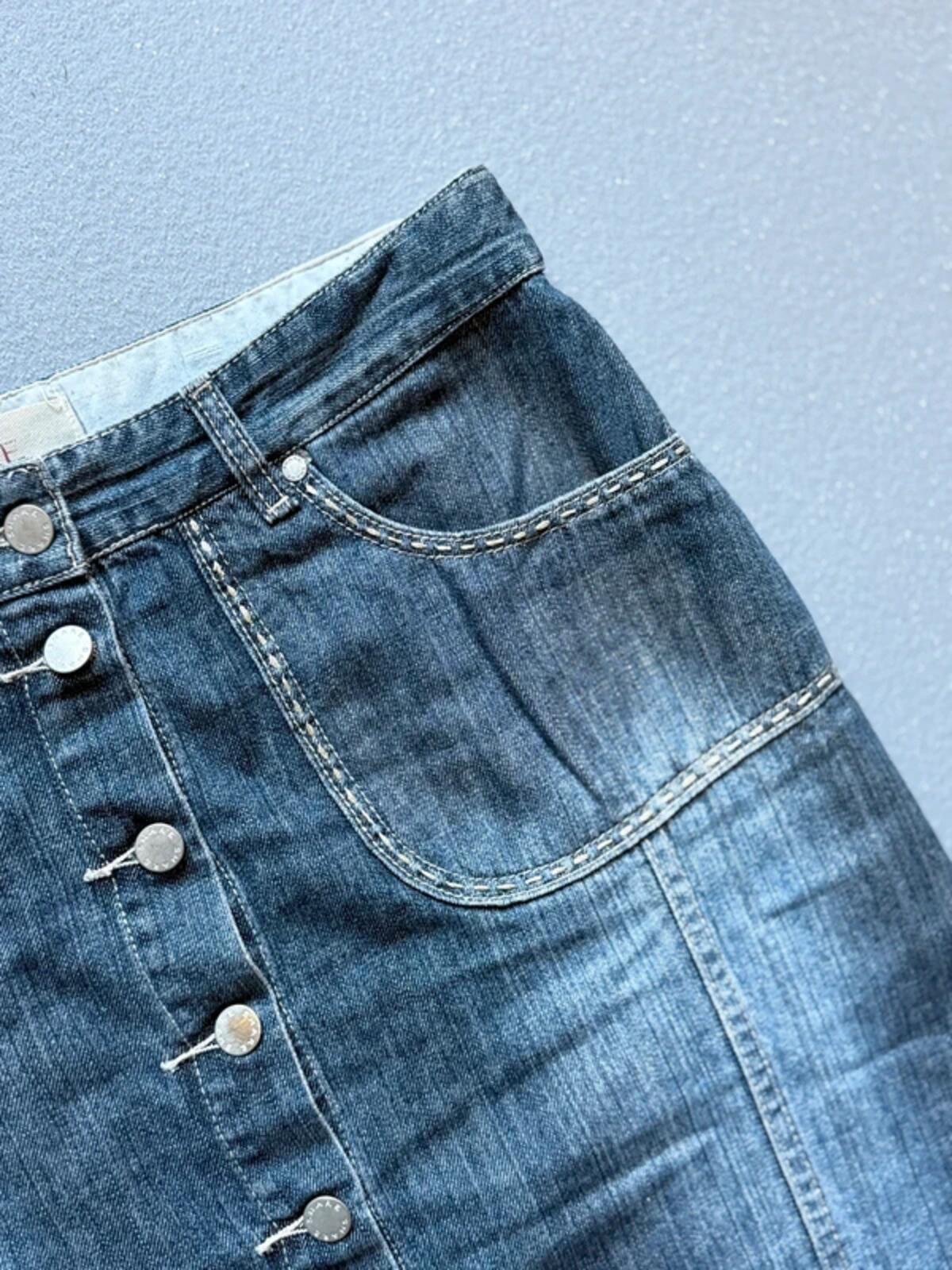 Y2K Share Tribal Embroidered Front Button Denim Skirt Size 16