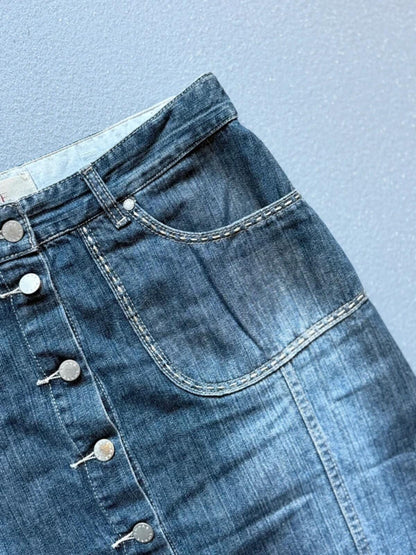 Y2K Share Tribal Embroidered Front Button Denim Skirt Size 16