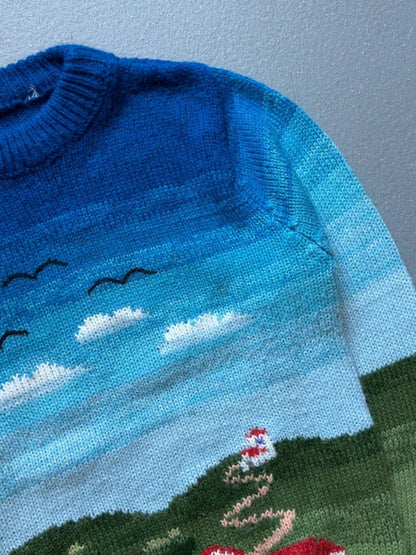 Vintage Sea Country Scene Hand Knit Sweater Small Ladies