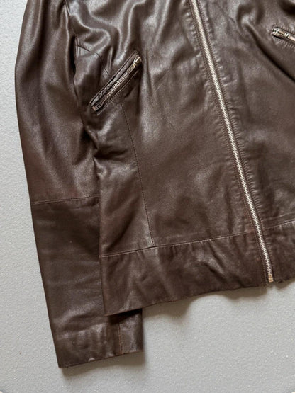1980s Brown Leather Utility Jacket Large Ladies