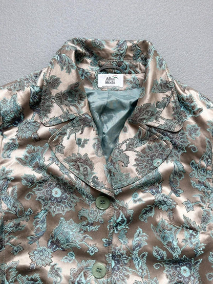 Y2K Silver Botanical Embroidery Trenchcoat with Belt Size 18