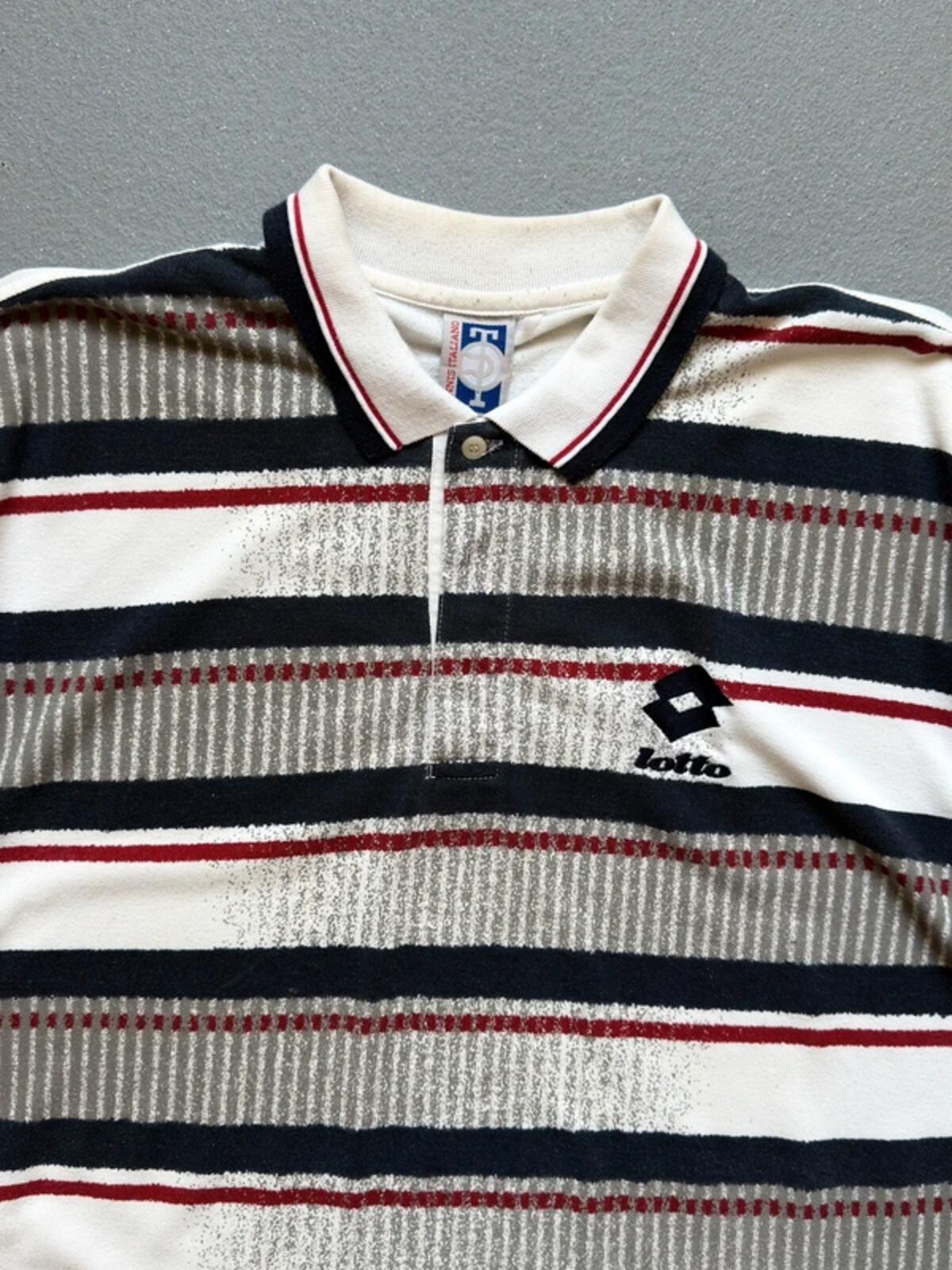 Lotto Vintage 90s Stripe Polo Shirt XXL