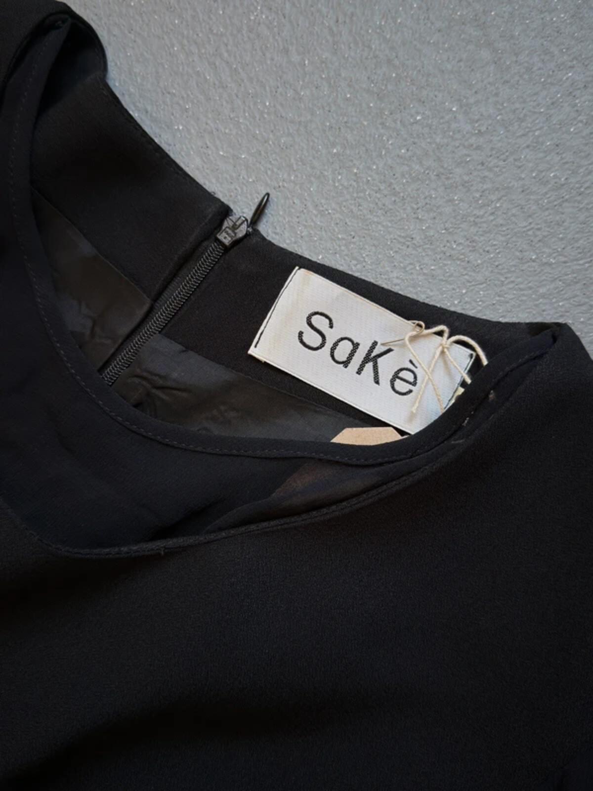 Saké Black Long Sleeve Skater Dress with Ribbon Detail Size 14