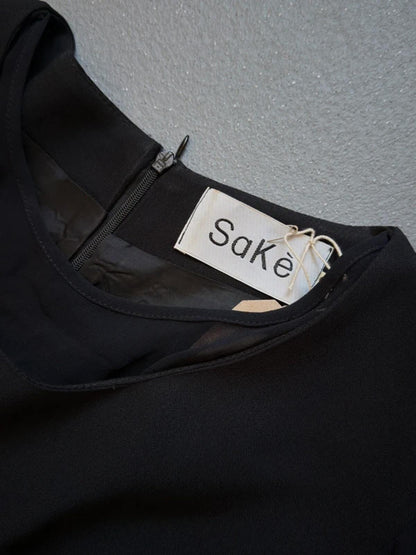 Saké Black Long Sleeve Skater Dress with Ribbon Detail Size 14