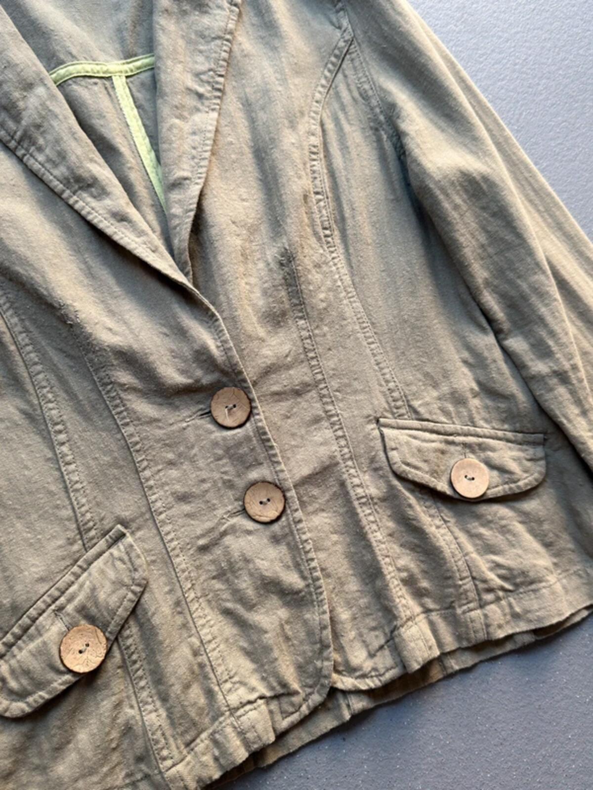 Y2K Linen Blazer Khaki Green Size 14