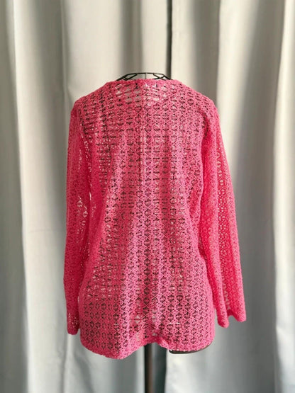 Marble Pink Crochet Lace Cardigan Large