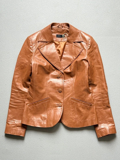 Vintage Brown Leather Blazer Jacket Large Y2K
