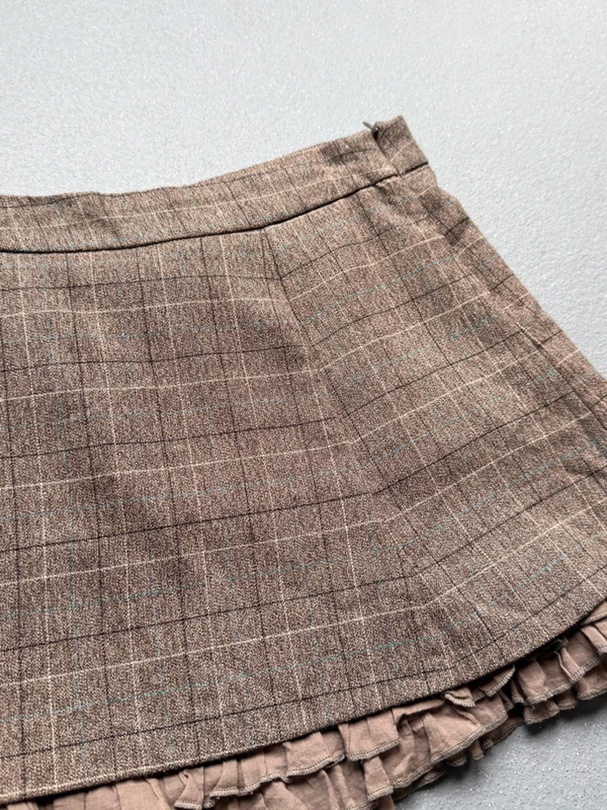 Vintage Y2K Brown Plaid Mini Skirt Ruffle Hem 30”