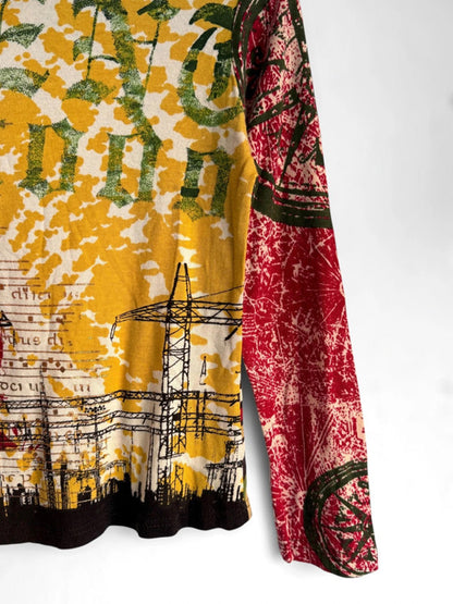 Y2K Patterned Art Long Sleeve Ribbed Top Small