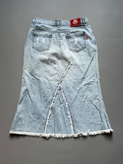 Y2K Flared Knee Length Denim Skirt Light Wash 30”