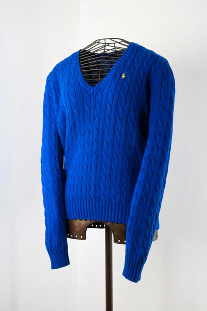 Ralph Lauren Ladies Cable Knit Jumper XL Blue