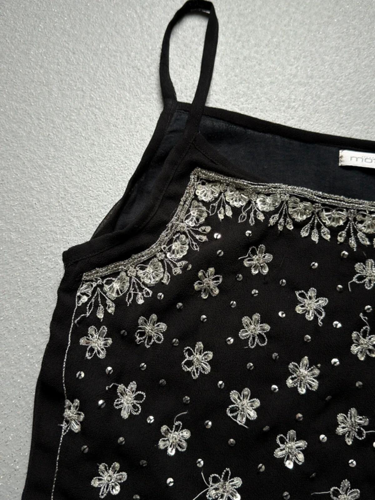 Y2K Floral Sequin Motivi Black Cami Top Small