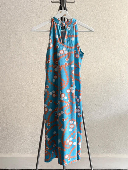 70s Halter Neck Mini Dress Geometric Pattern Small Size 8