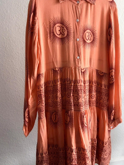 Boho Buddhism Long Sleeve Shirt Dress Large