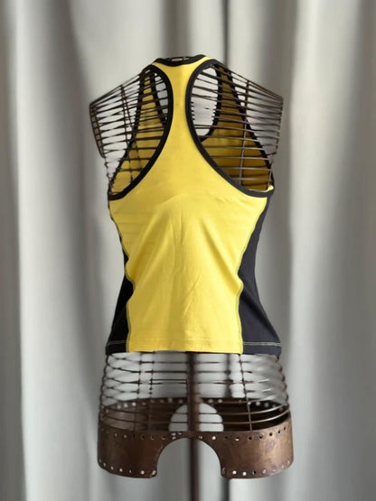 Body Jam Yellow Black Racerback Tank Top Y2K Gym Fitness Vest Large