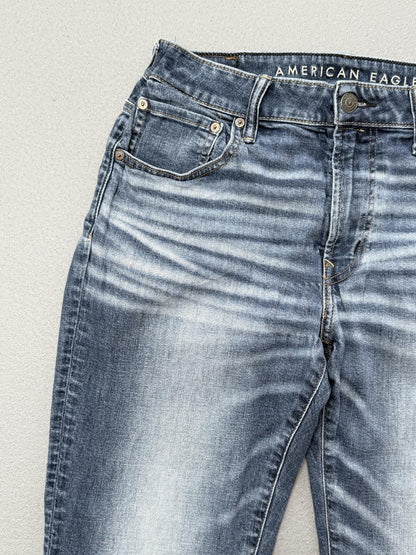 American Eagle Blue Distressed Slim Jeans Faded Denim