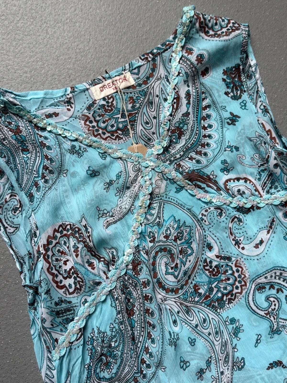 Y2K Sequin Sheer Asymmetrical Blouse Large 14