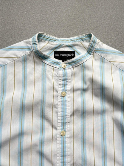 Vintage Striped Grandad Collar M&S Autograph Shirt Medium