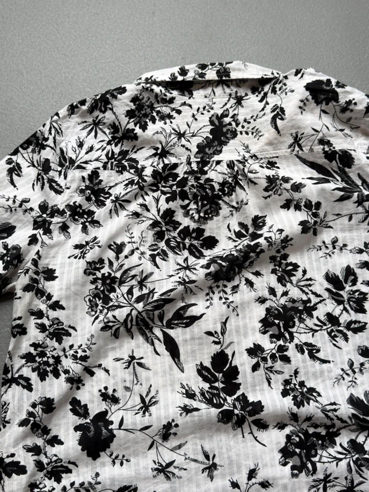 Vintage Black & White Floral Boxy Blouse Shirt Ladies XL