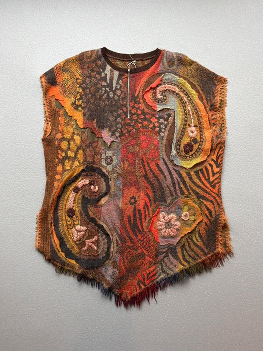 Vintage Boho Wool Poncho One Size XL