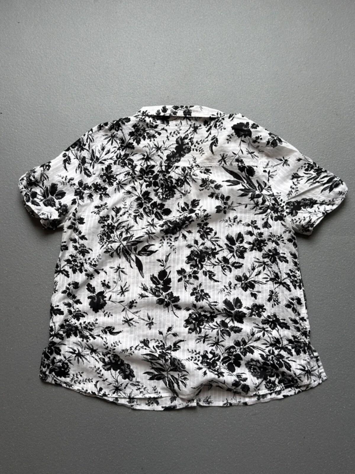 Vintage Black & White Floral Boxy Blouse Shirt Ladies XL